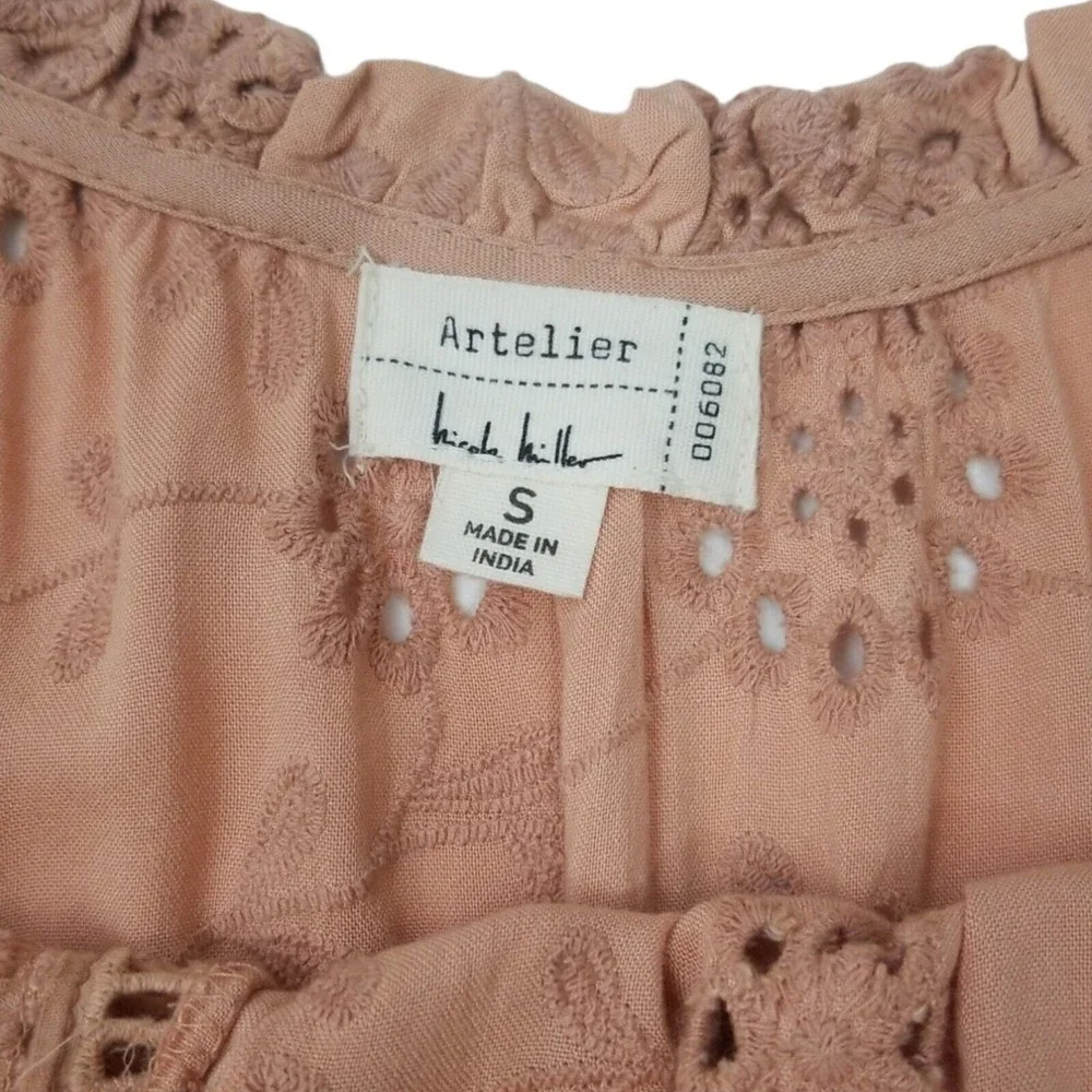 Nicole Miller Artelier Floral Eyelet Mini Dress Terracotta Pink Boho Small